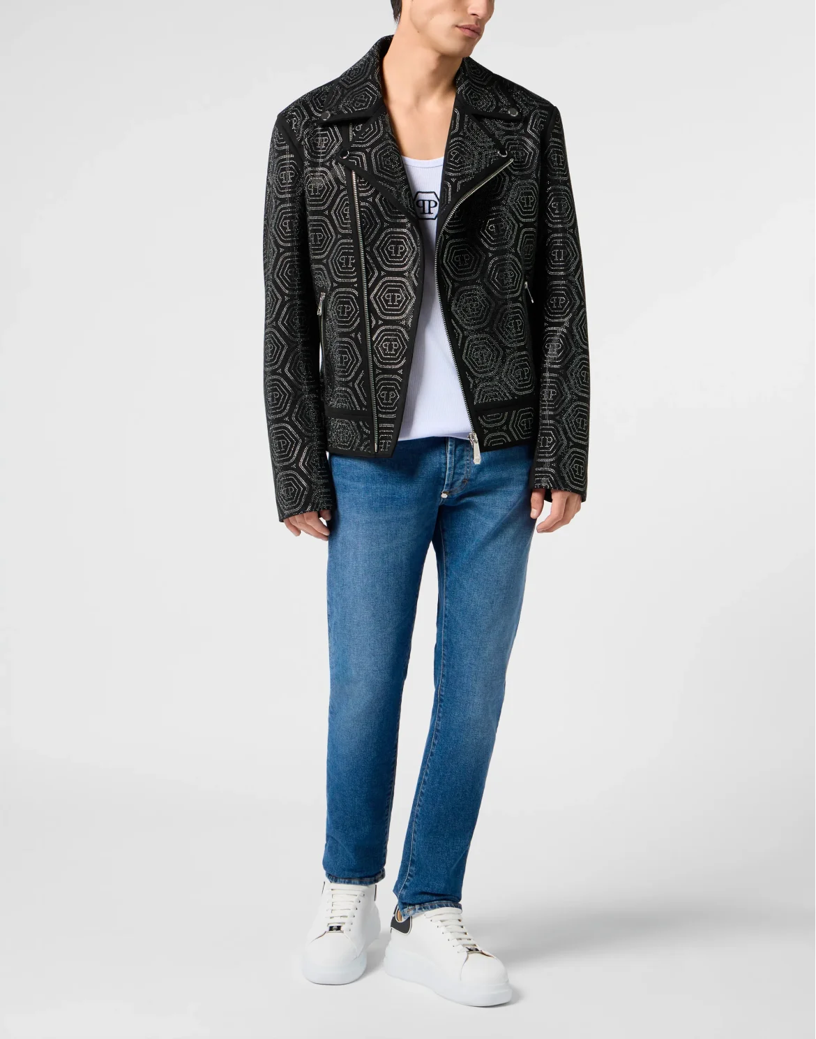 Suede Biker Jacket Monogram Stones, цвет: Черный