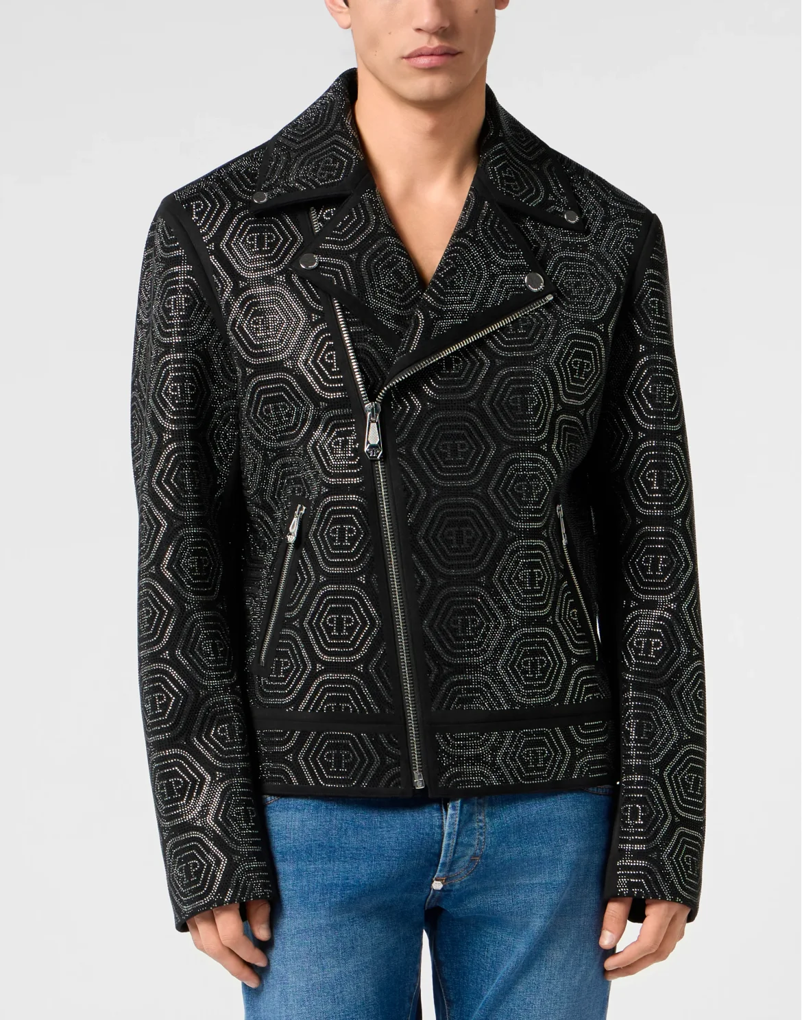 Suede Biker Jacket Monogram Stones, цвет: Черный