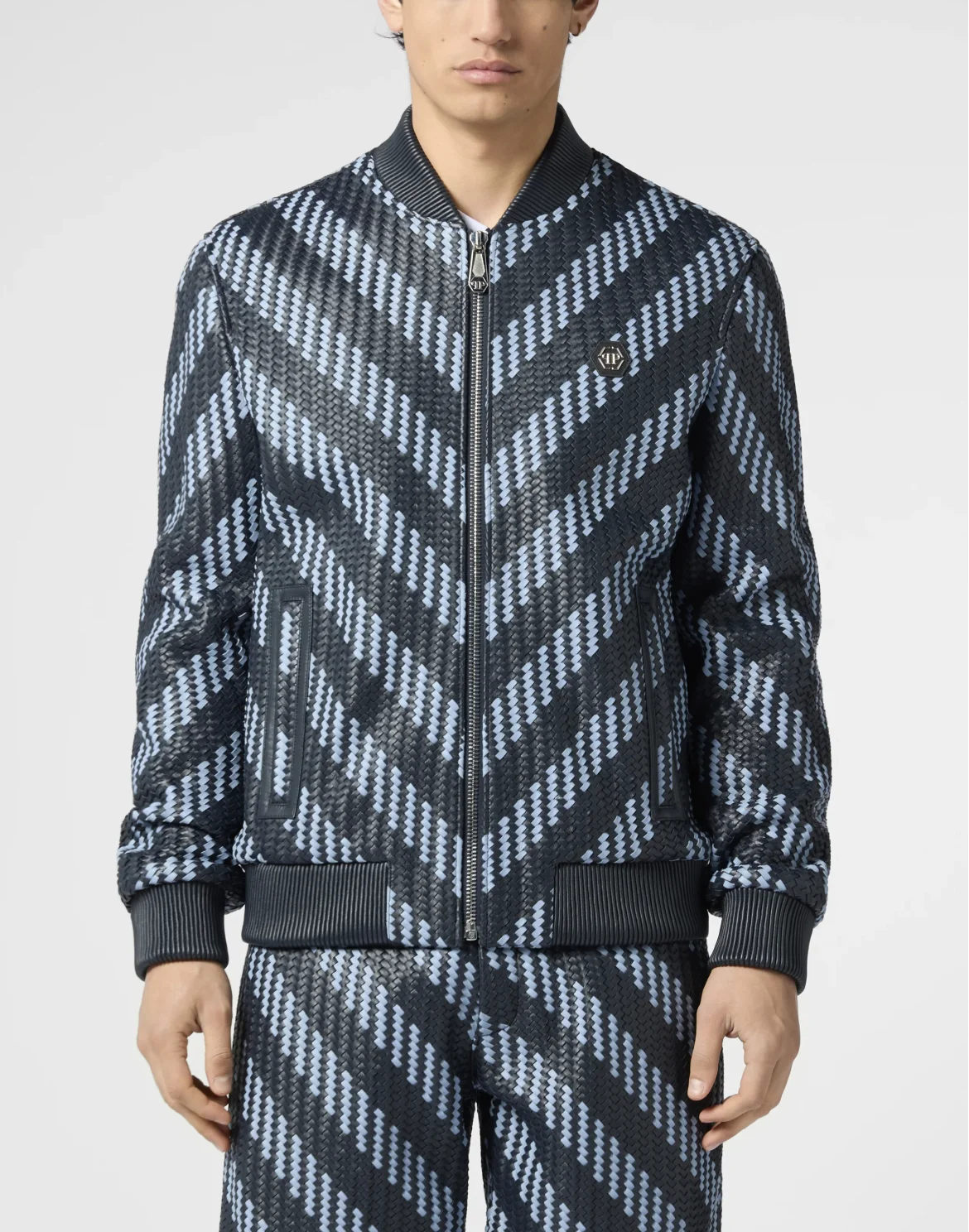 Weaved Leather Bomber Stripes, цвет: Синий