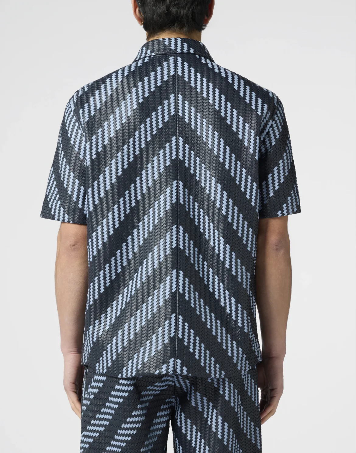 Weaved Leather Shortsleeve Shirt Stripes, цвет: Синий
