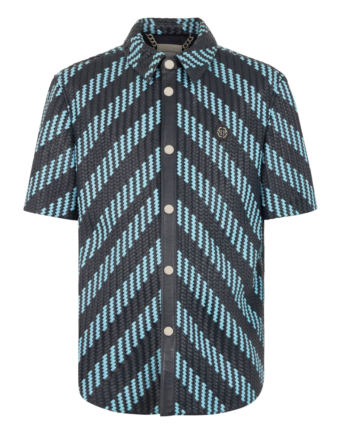 Weaved Leather Shortsleeve Shirt Stripes, цвет: Синий