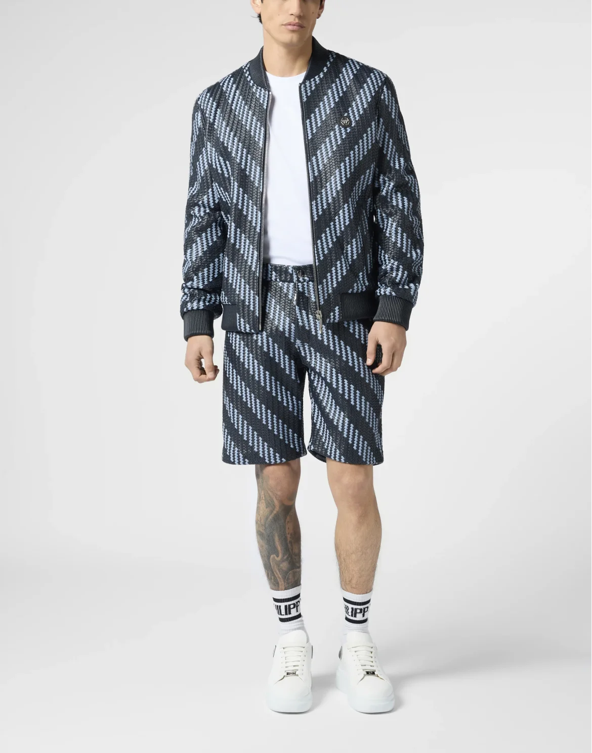 Weaved Leather Shorts Stripes, цвет: Синий