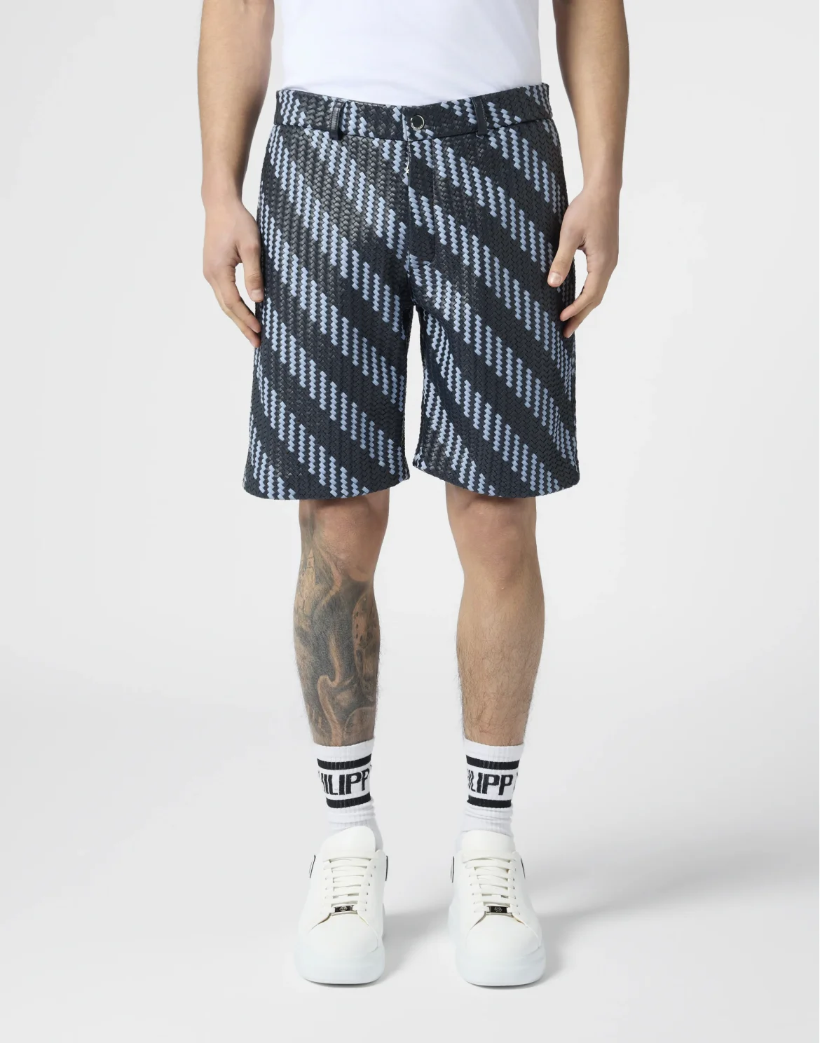 Weaved Leather Shorts Stripes, цвет: Синий