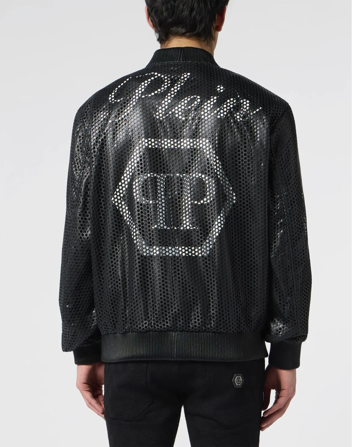 Perforated Leather Nylon Bomber, цвет: Черный