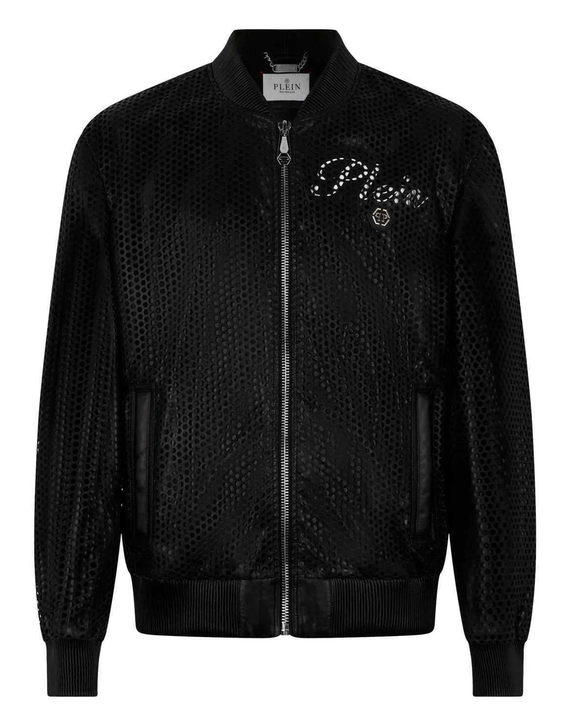 Perforated Leather Nylon Bomber, цвет: Черный