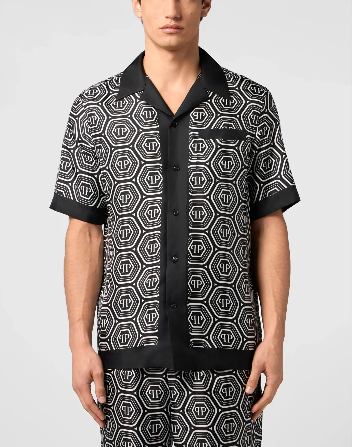 Silk Bowling Shirt Monogram 70's, цвет: Черный