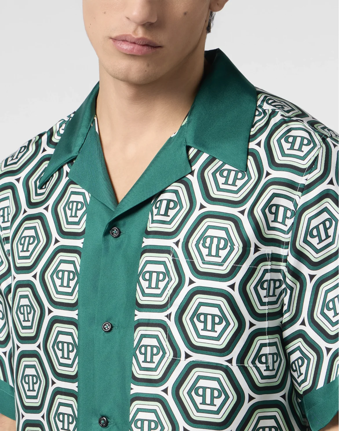 Silk Bowling Shirt Monogram 70's, цвет: Зеленый