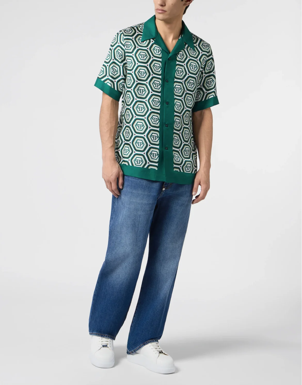 Silk Bowling Shirt Monogram 70's, цвет: Зеленый