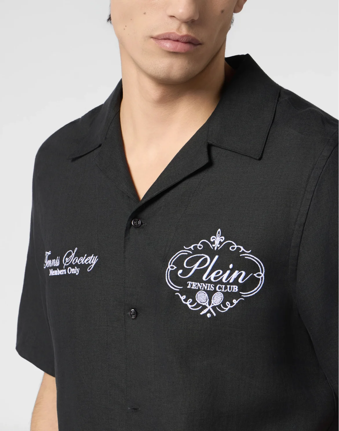 Linen Bowling Shirt Tennis Club, цвет: Черный
