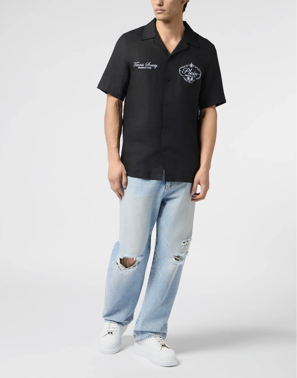 Linen Bowling Shirt Tennis Club, цвет: Черный