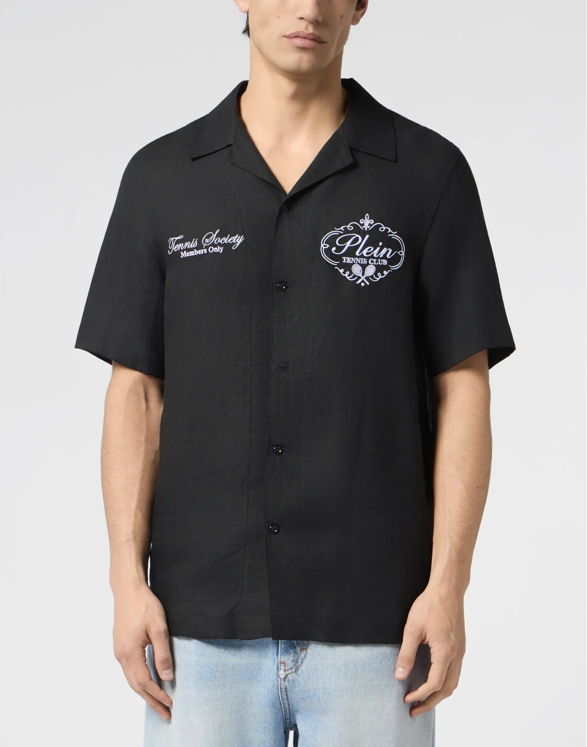 Linen Bowling Shirt Tennis Club, цвет: Черный