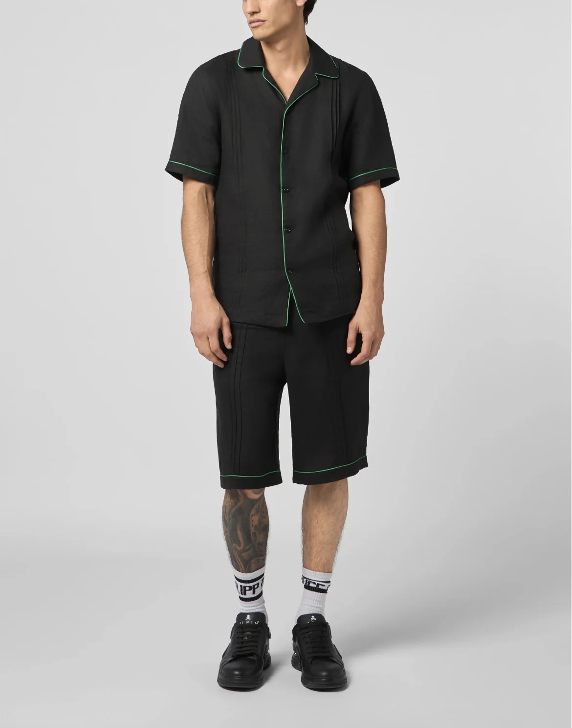 Linen Bowling Shirt Plein Tennis, цвет: Черный