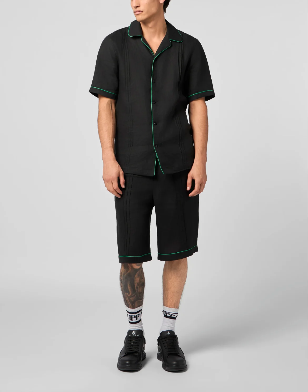 Linen Drawstring Shorts Plein Tennis, цвет: Черный