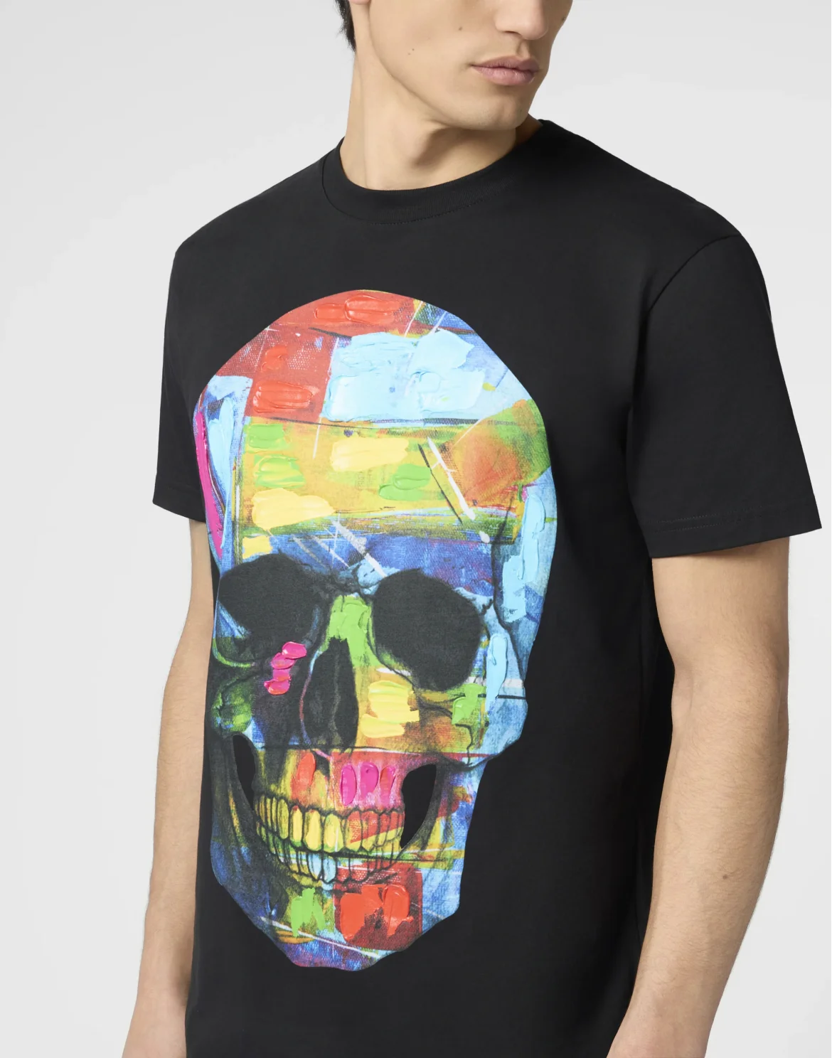Round Neck T-Shirt Painted Skull, цвет: Черный