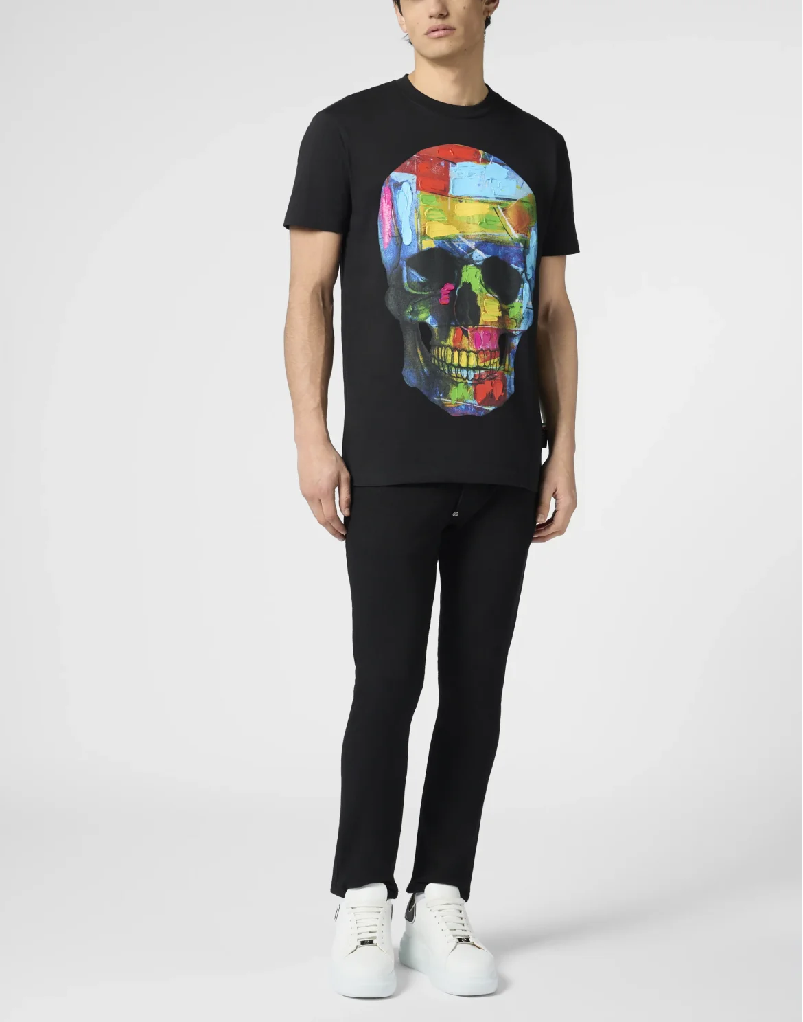 Round Neck T-Shirt Painted Skull, цвет: Черный