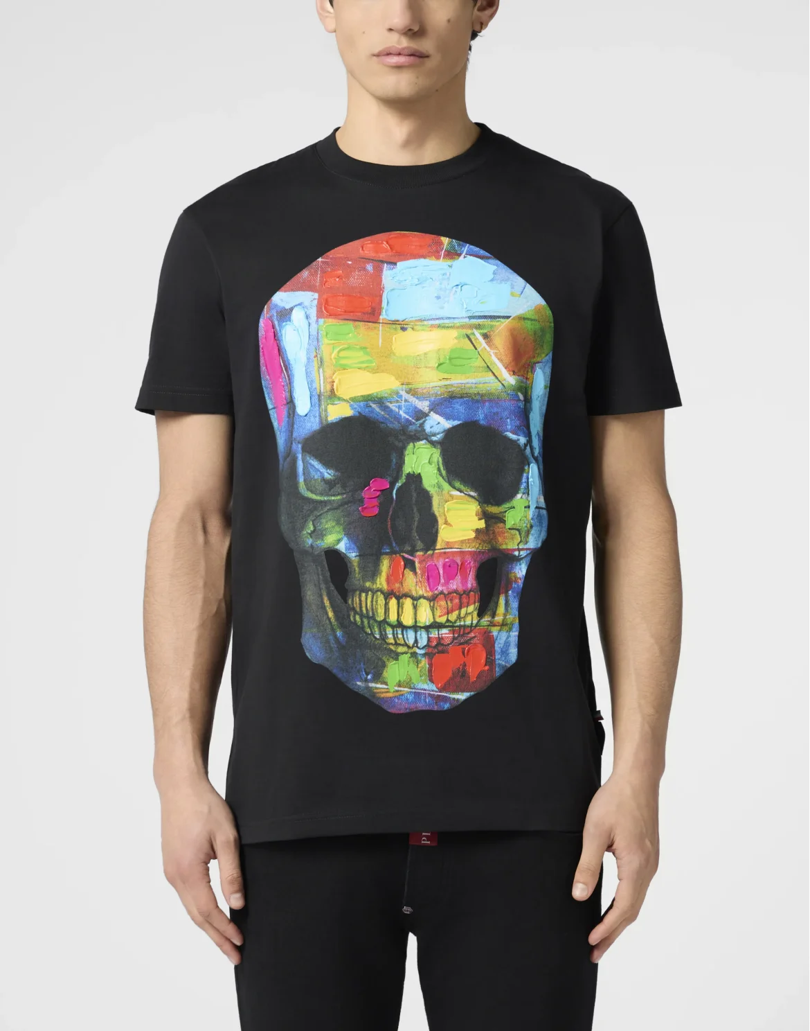 Round Neck T-Shirt Painted Skull, цвет: Черный