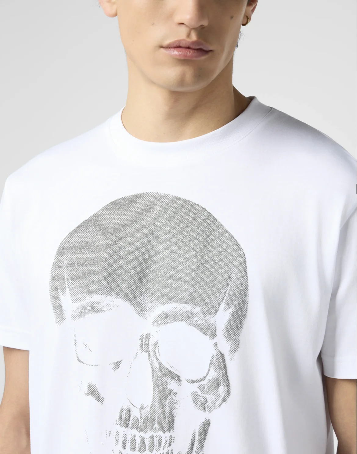 Round Neck T-Shirt Glitter Skull, цвет: Белый
