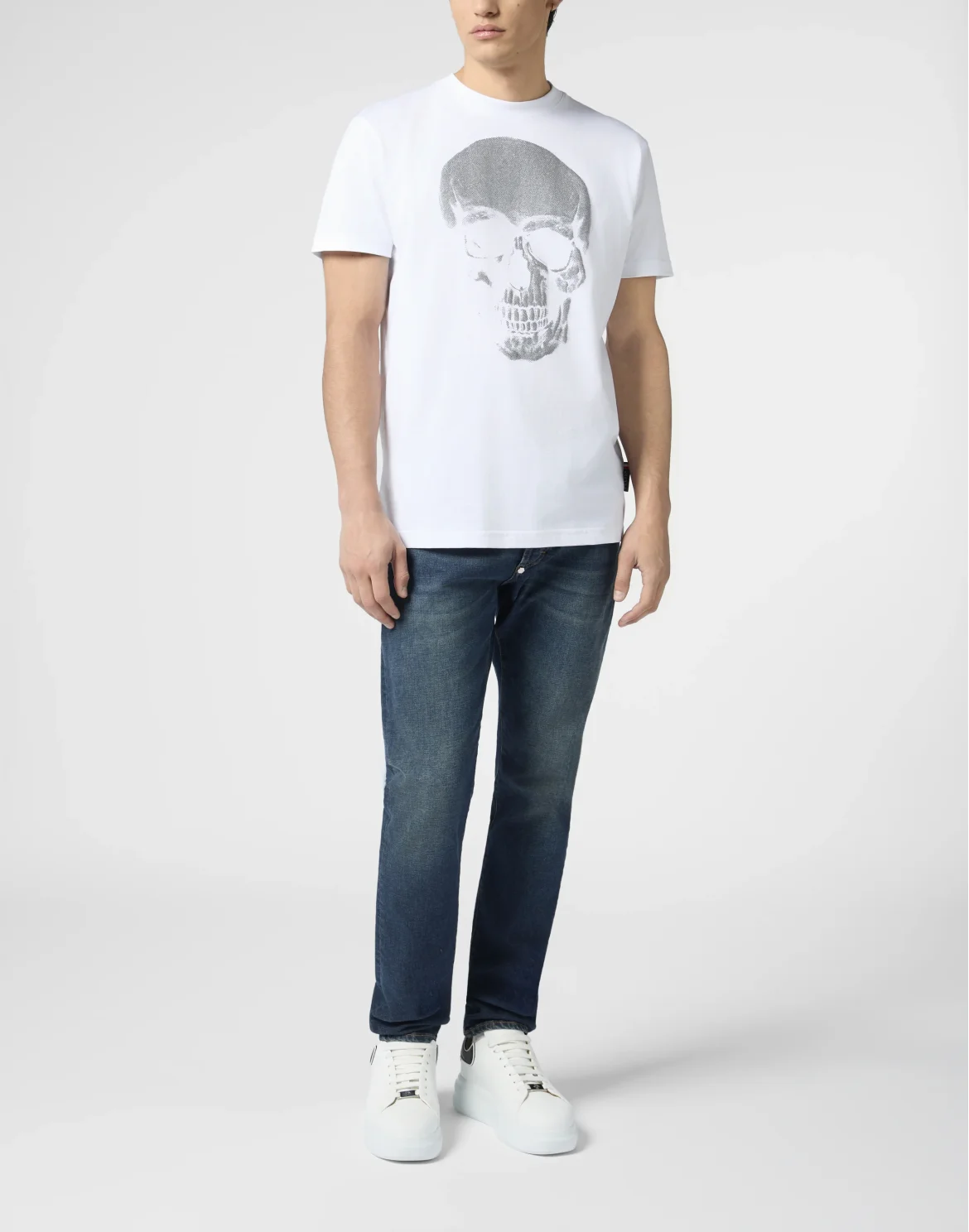 Round Neck T-Shirt Glitter Skull, цвет: Белый