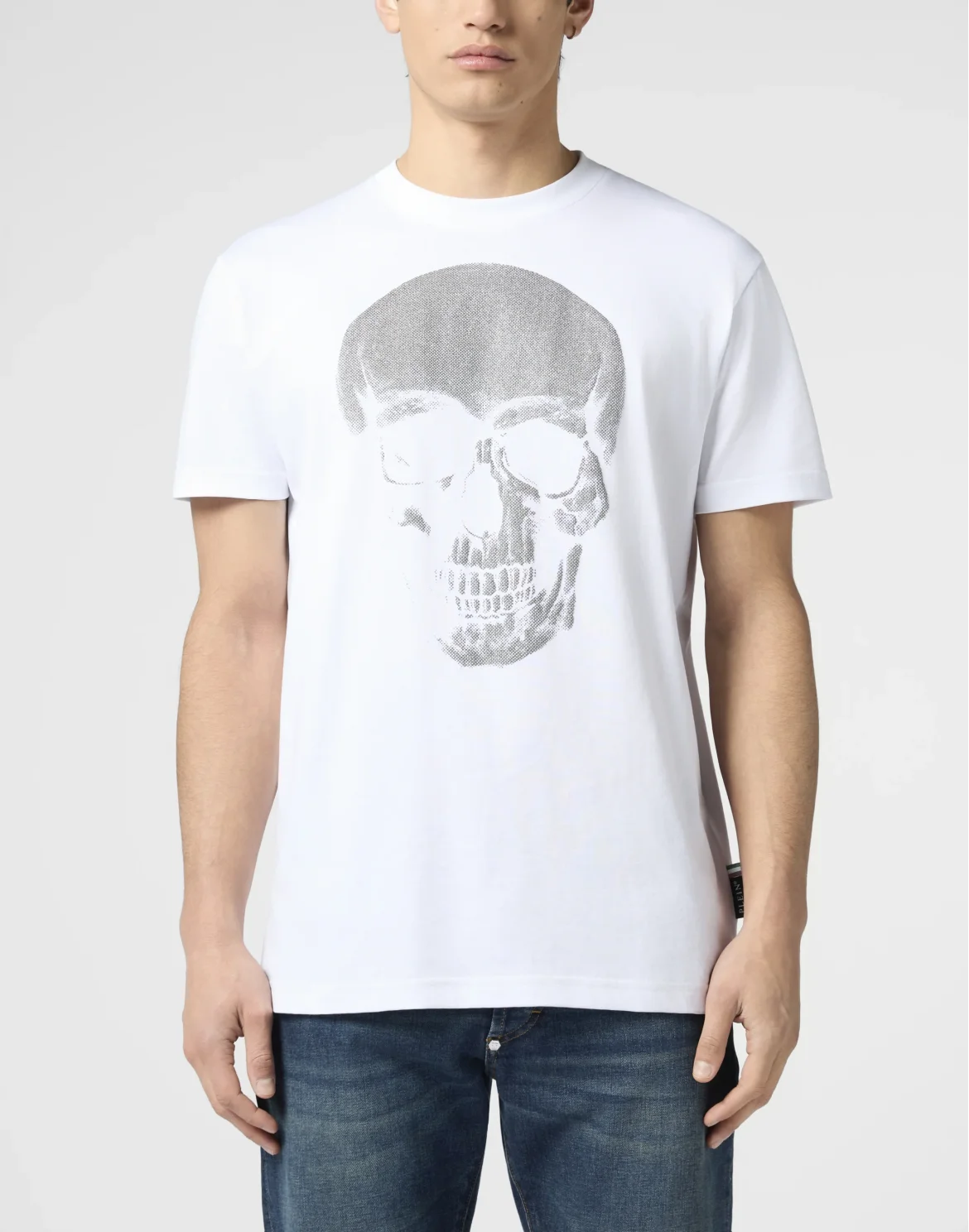 Round Neck T-Shirt Glitter Skull, цвет: Белый