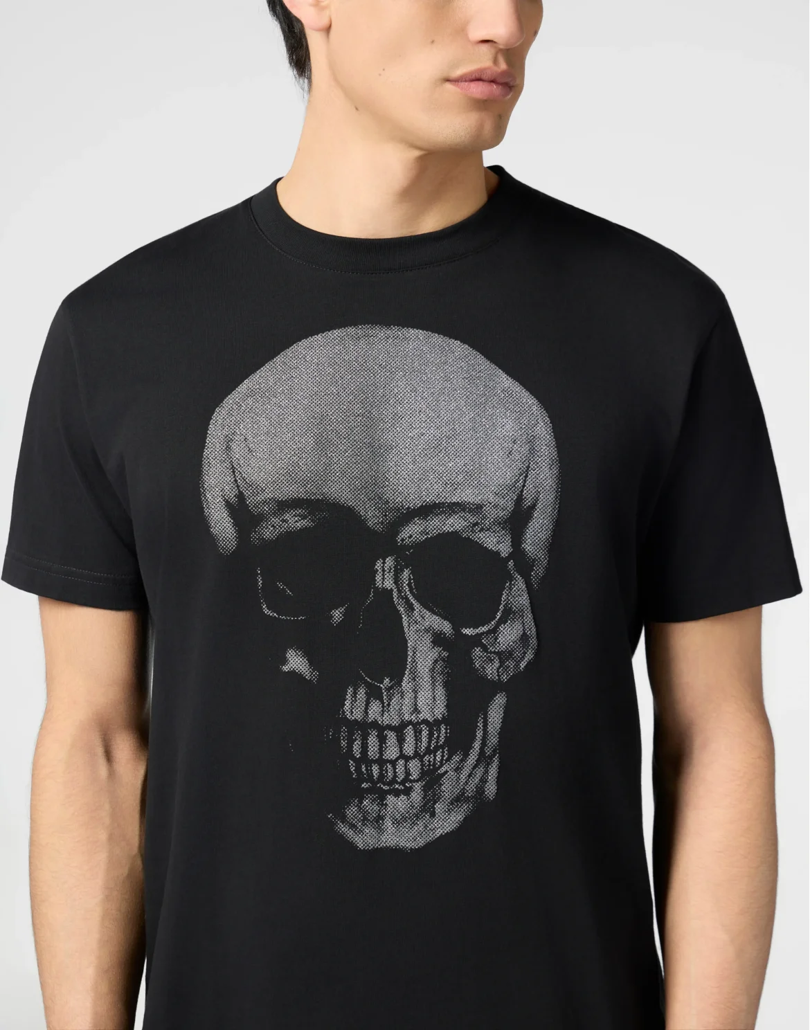 Round Neck T-Shirt Glitter Skull, цвет: Черный