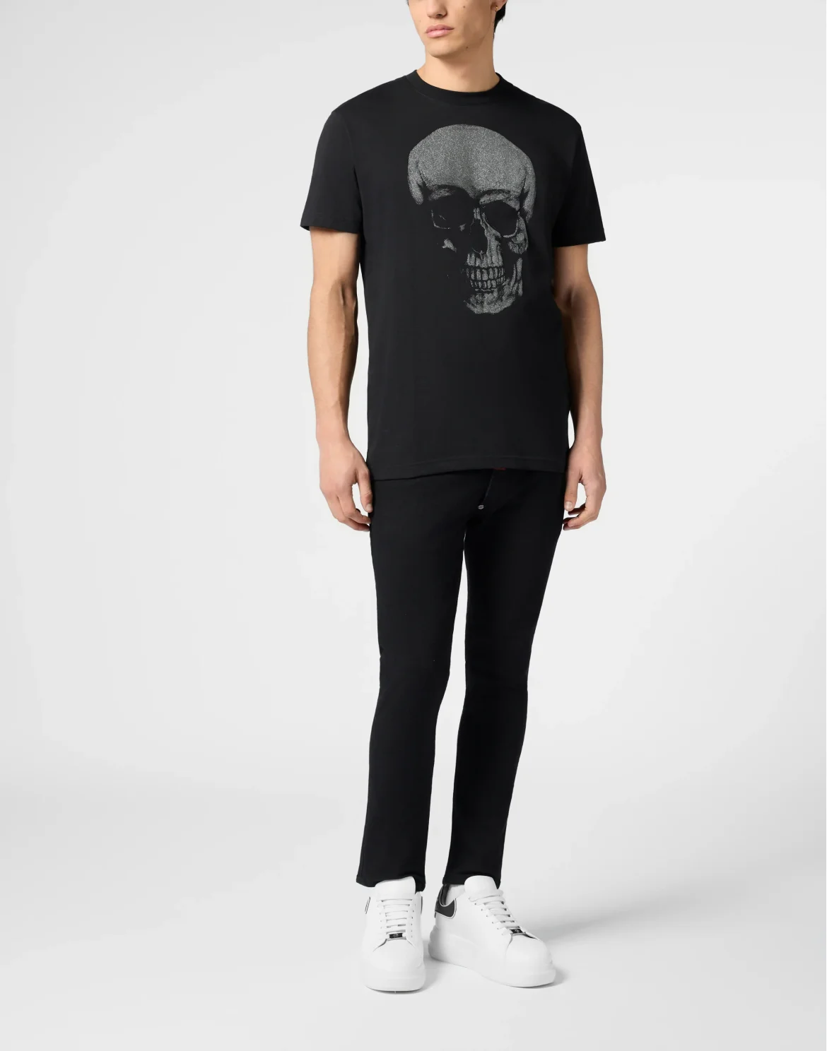 Round Neck T-Shirt Glitter Skull, цвет: Черный