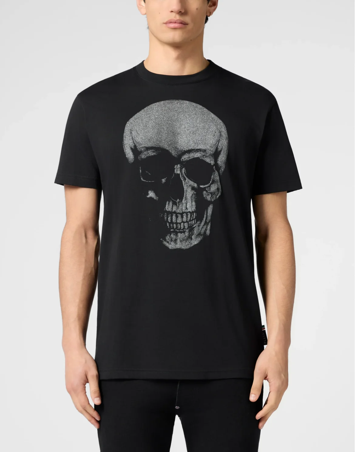 Round Neck T-Shirt Glitter Skull, цвет: Черный