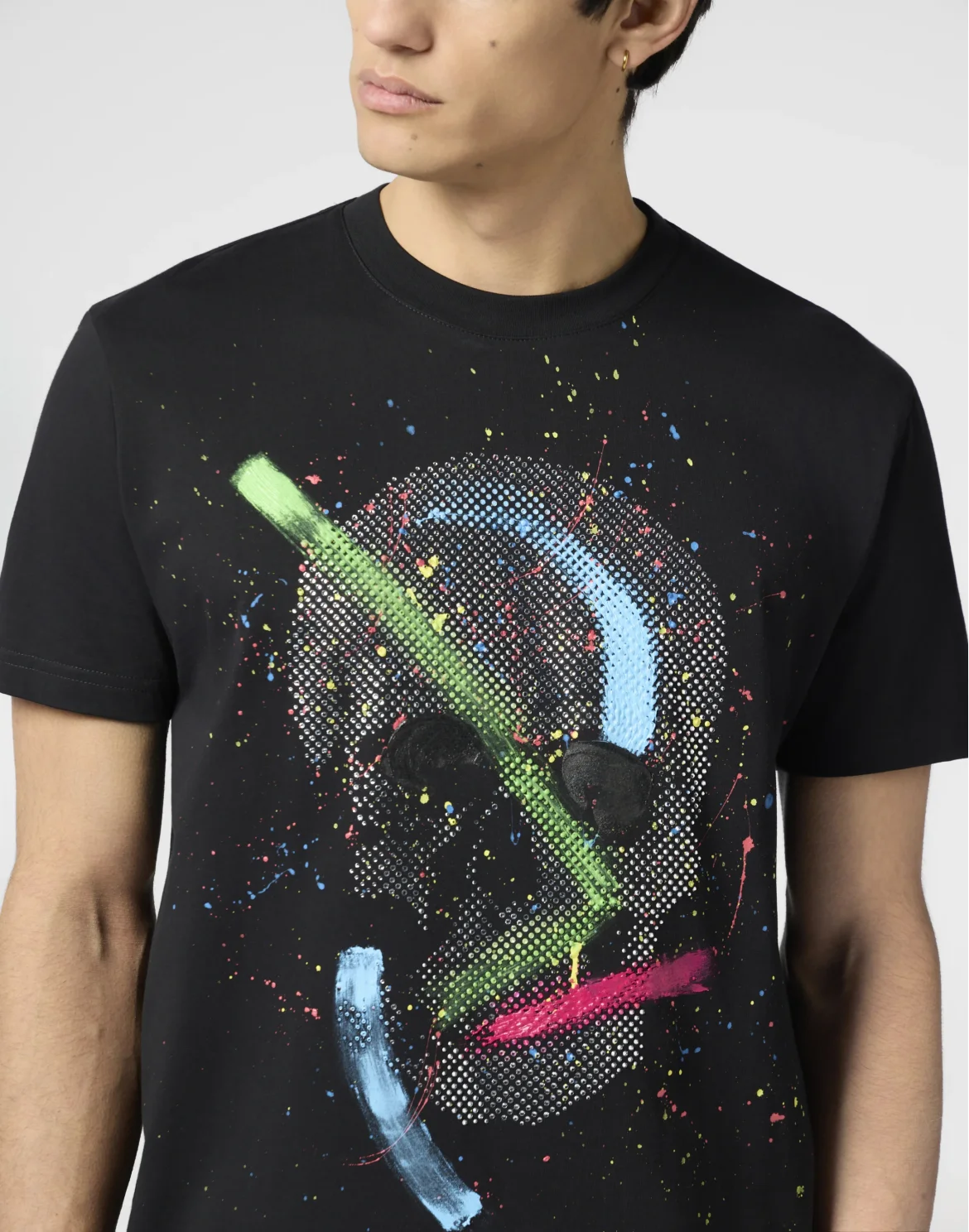 Round Neck T-Shirt Paint Splash Skull, цвет: Черный