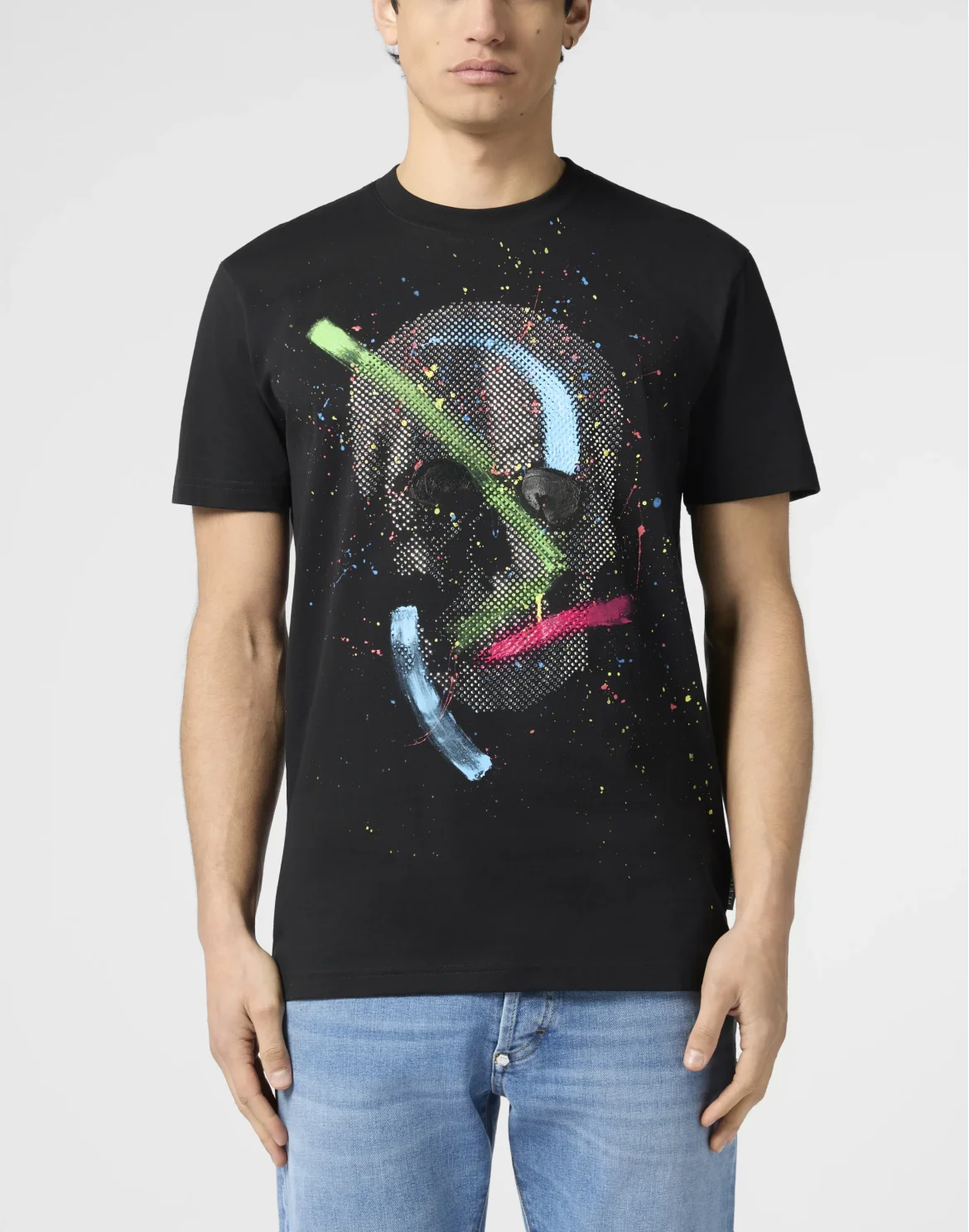 Round Neck T-Shirt Paint Splash Skull, цвет: Черный