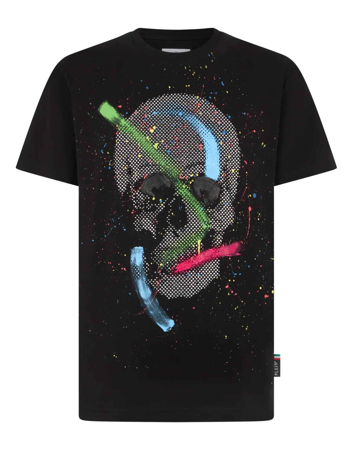 Round Neck T-Shirt Paint Splash Skull, цвет: Черный