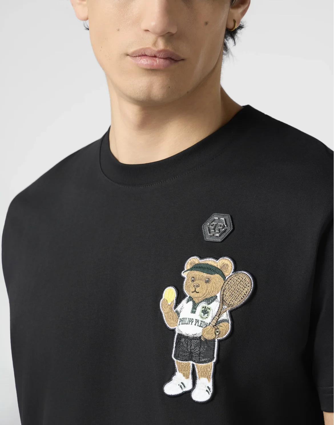 Round Neck T-Shirt Teddy Tennis Patch, цвет: Черный
