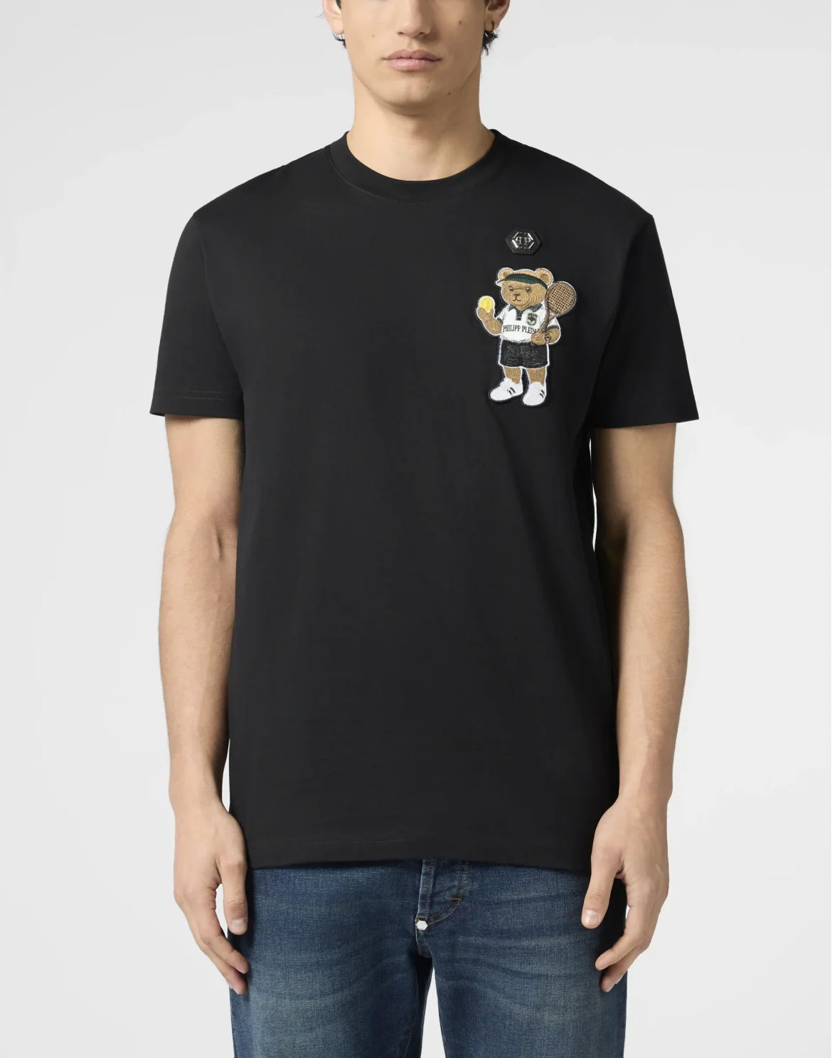 Round Neck T-Shirt Teddy Tennis Patch, цвет: Черный