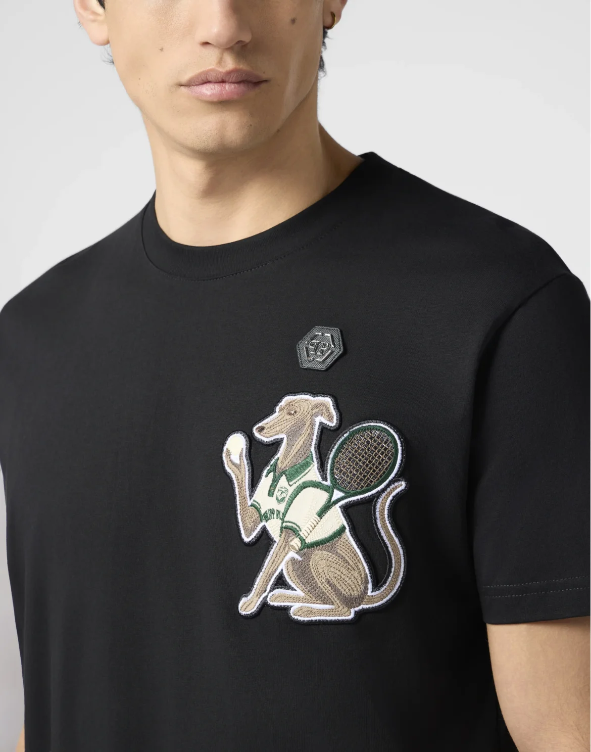 Round Neck T-Shirt Tennis Pet Patch, цвет: Черный