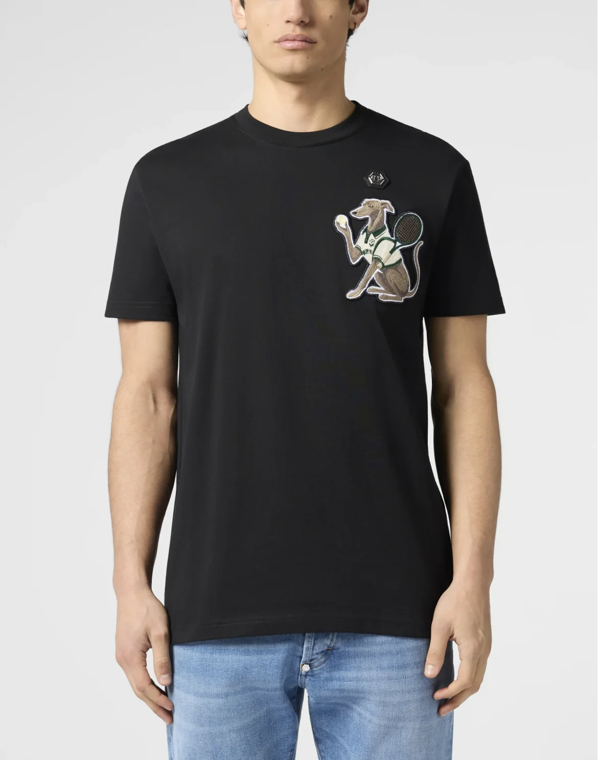 Round Neck T-Shirt Tennis Pet Patch, цвет: Черный