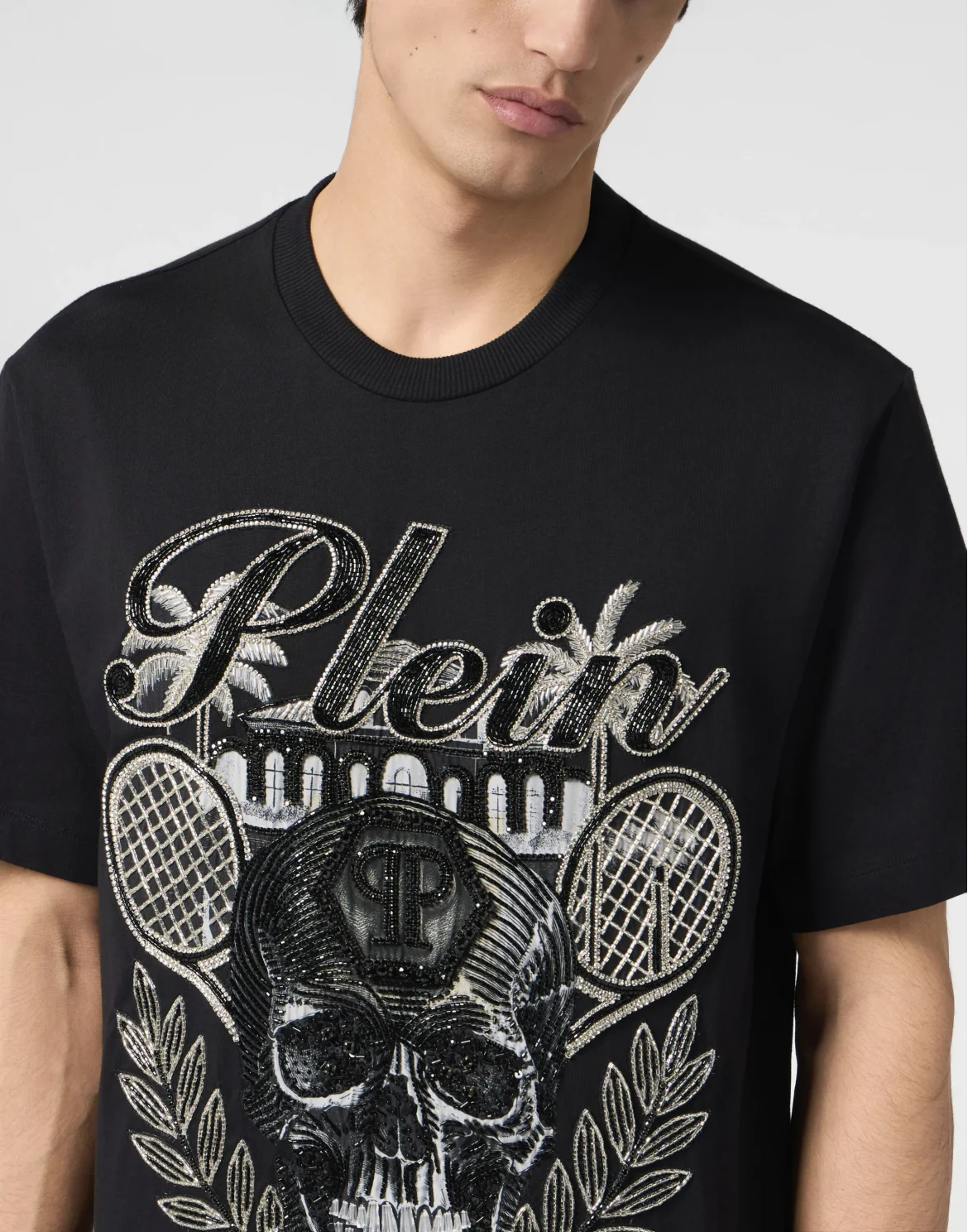 Round Neck T-Shirt Skull Tennis, цвет: Черный