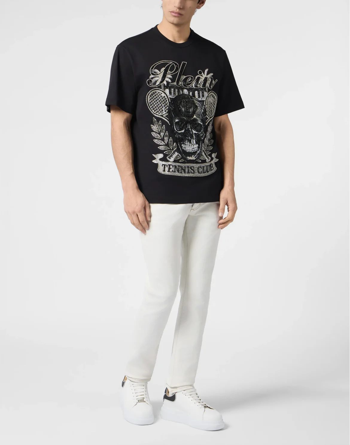 Round Neck T-Shirt Skull Tennis, цвет: Черный