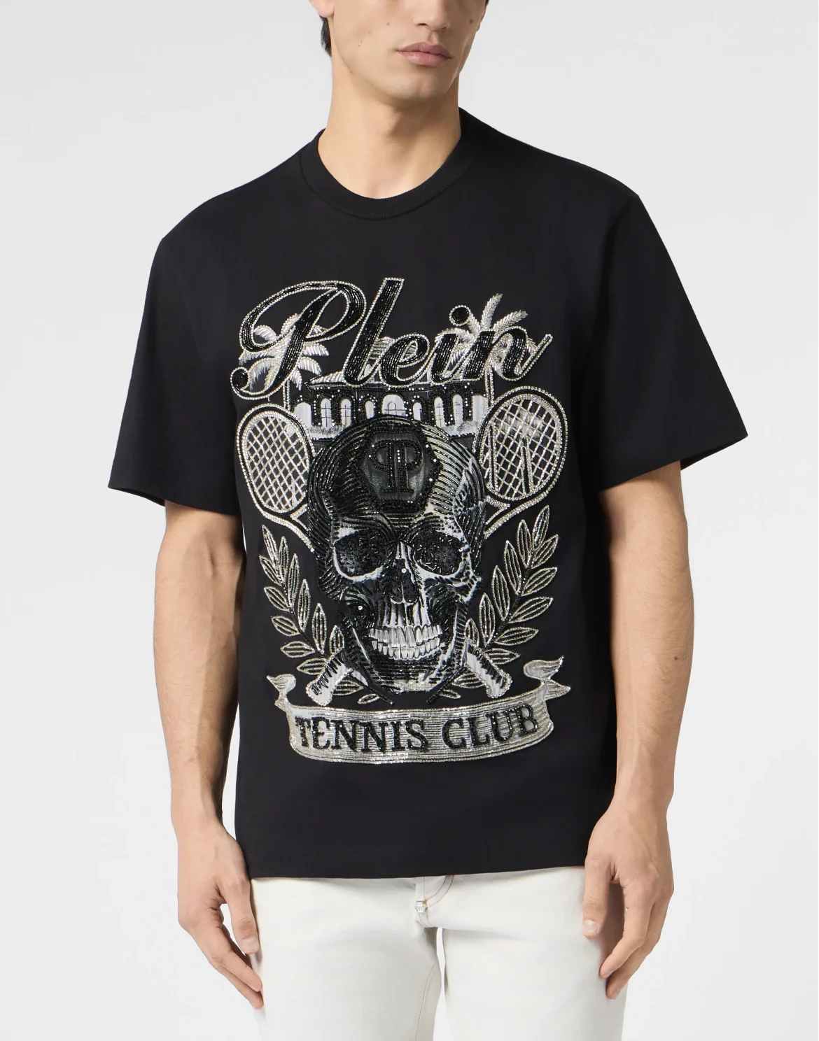 Round Neck T-Shirt Skull Tennis, цвет: Черный