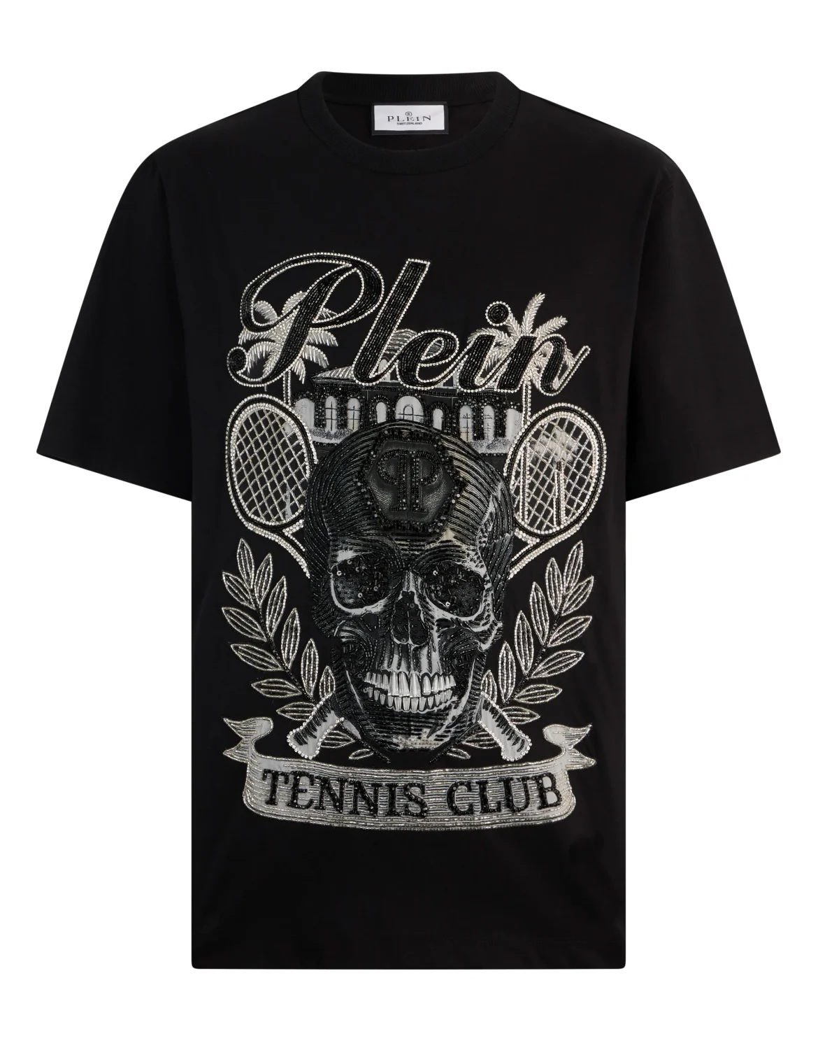 Round Neck T-Shirt Skull Tennis, цвет: Черный