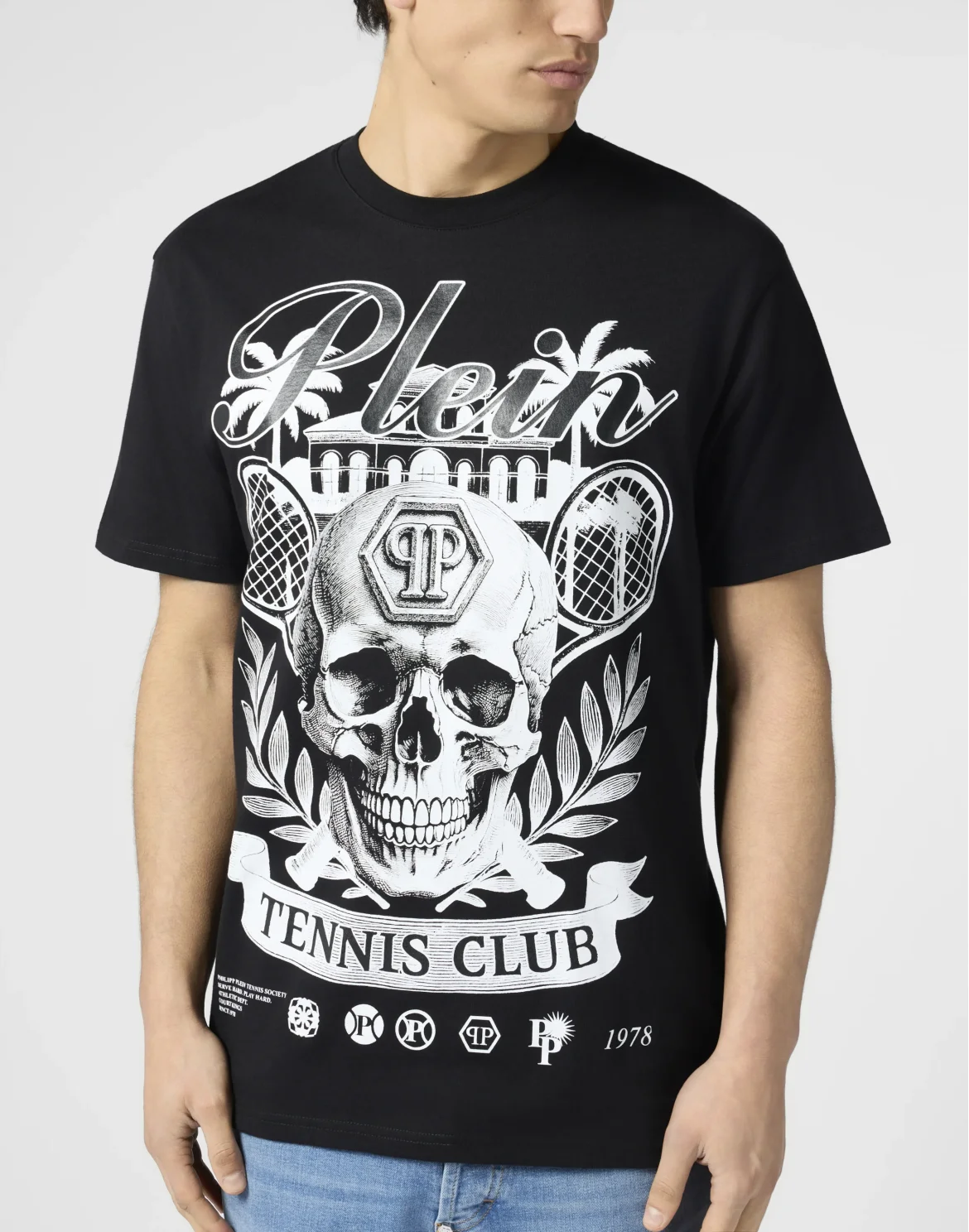Round Neck T-Shirt Skull Tennis Club, цвет: Черный