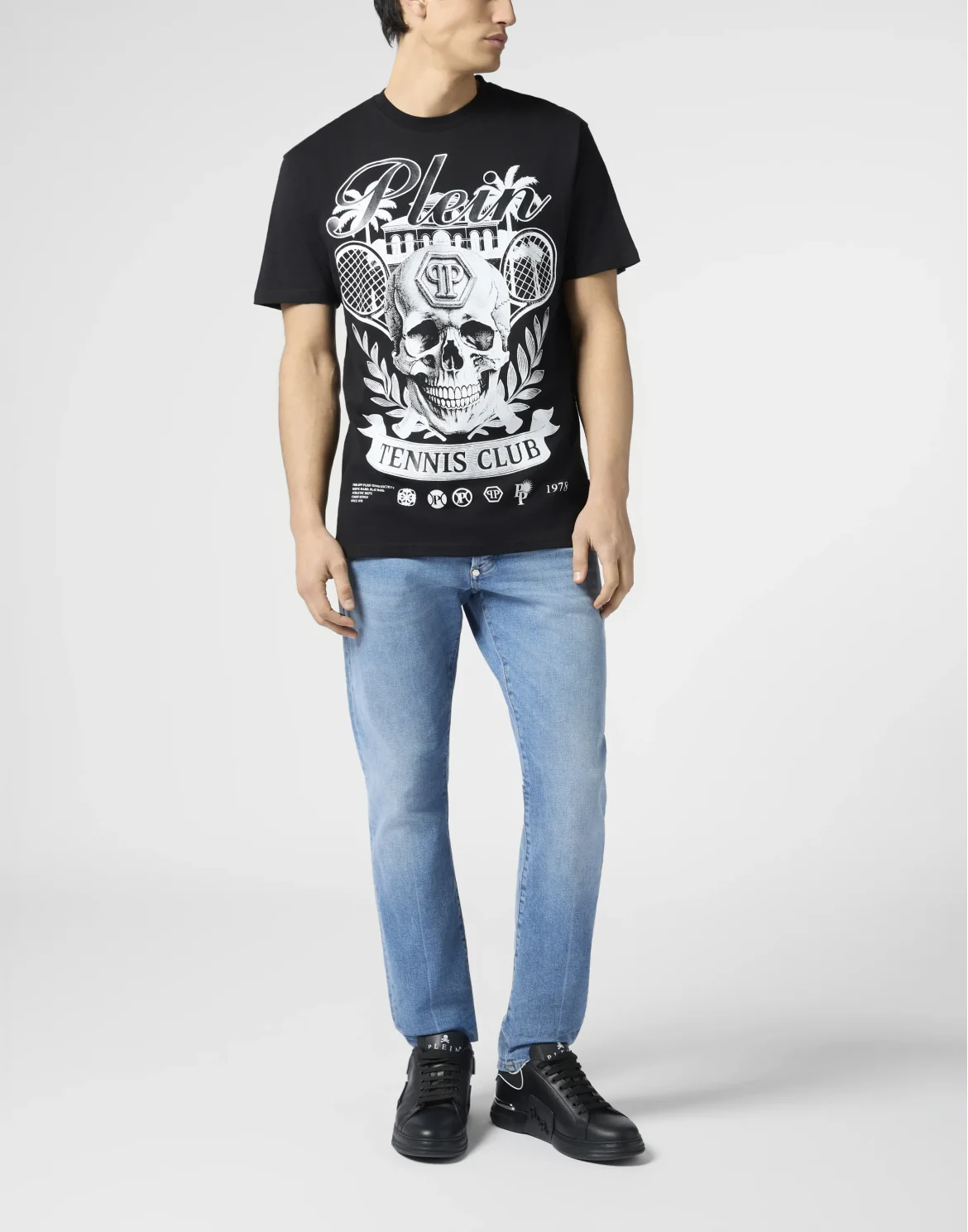Round Neck T-Shirt Skull Tennis Club, цвет: Черный