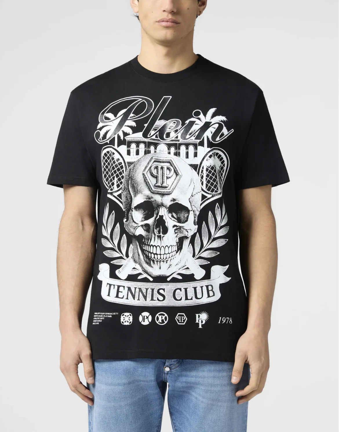 Round Neck T-Shirt Skull Tennis Club, цвет: Черный