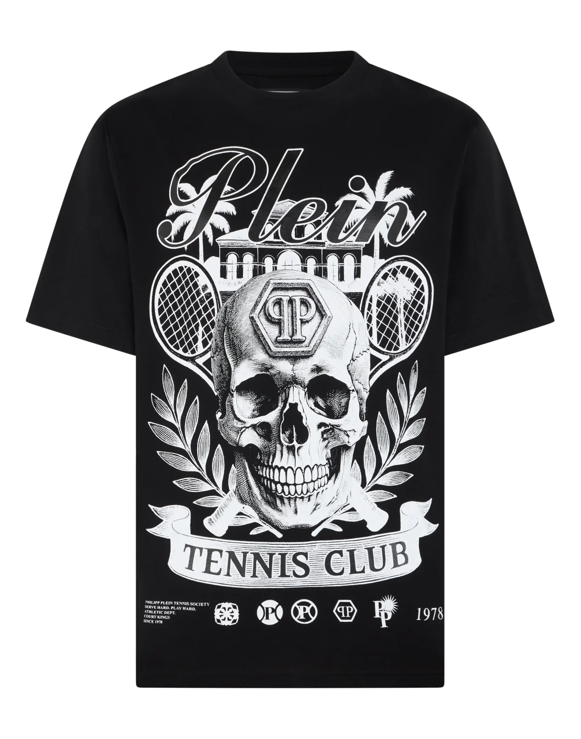Round Neck T-Shirt Skull Tennis Club, цвет: Черный