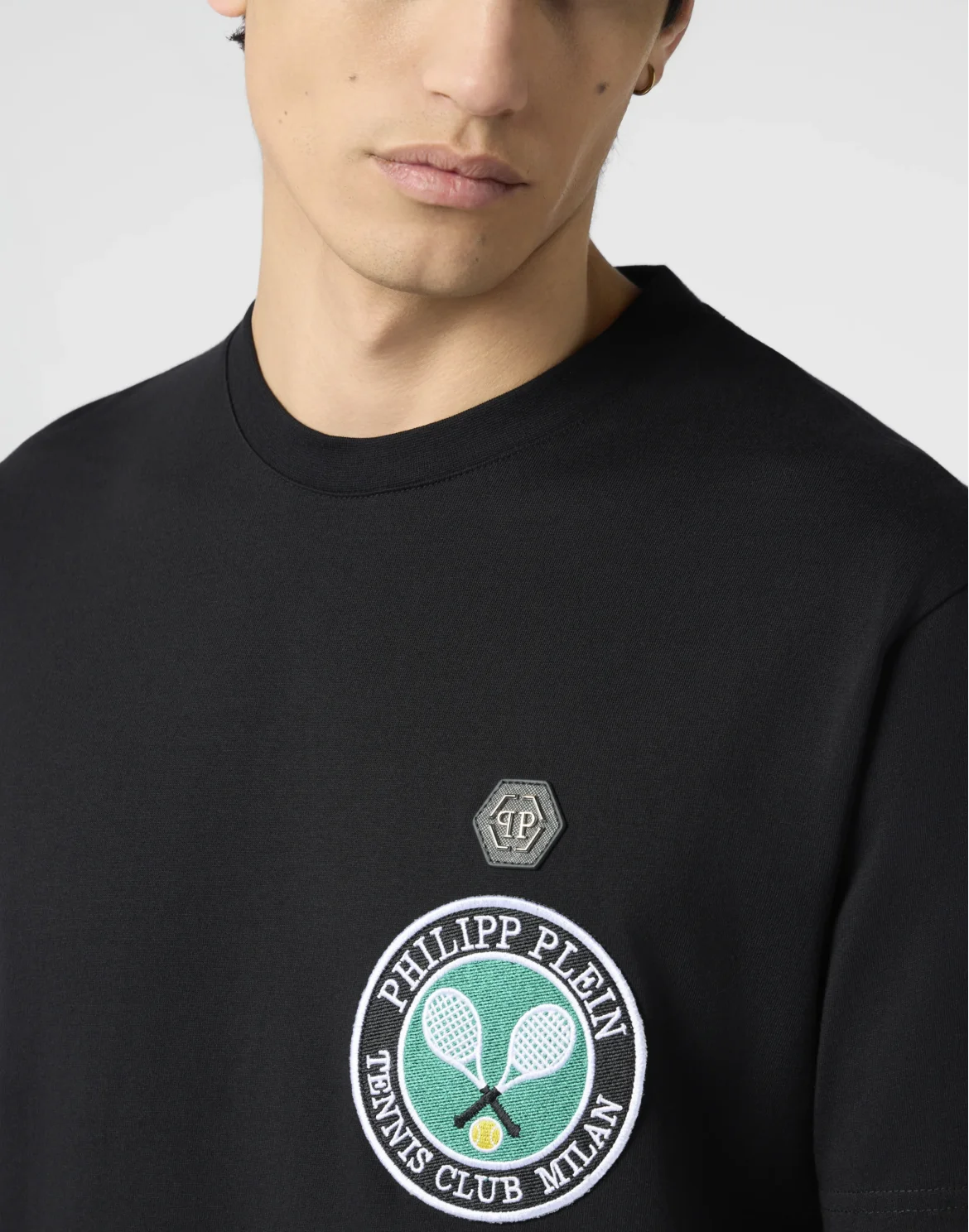 Round Neck T-Shirt Patch Tennis, цвет: Черный