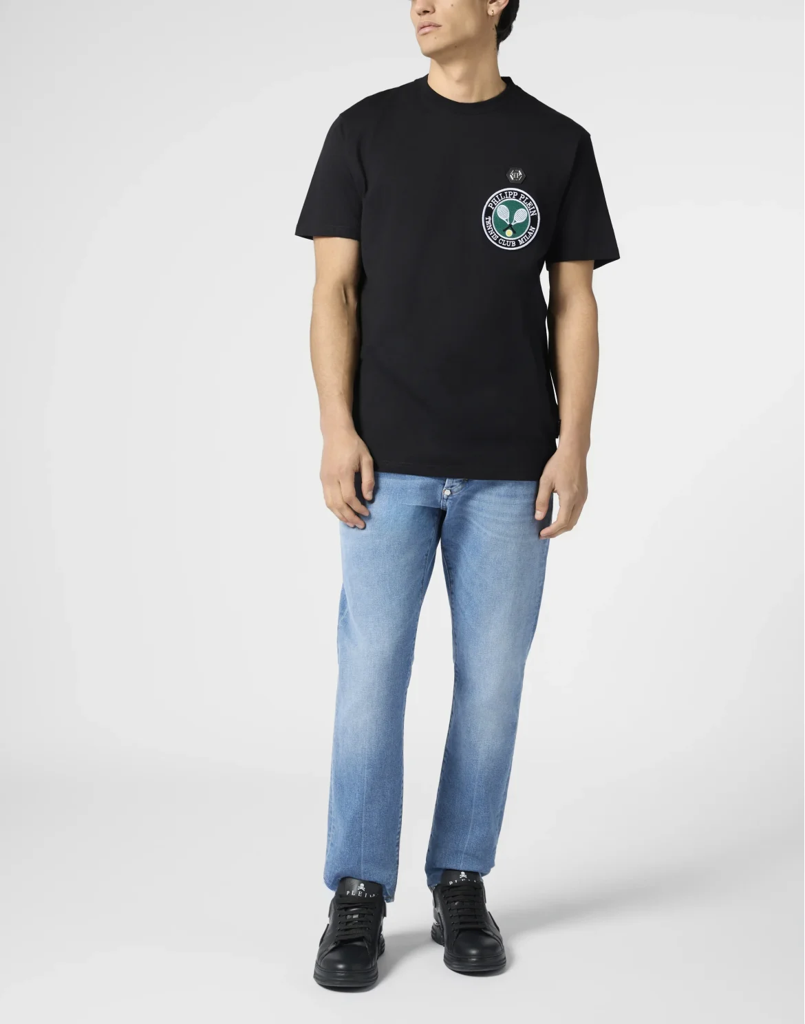 Round Neck T-Shirt Patch Tennis, цвет: Черный