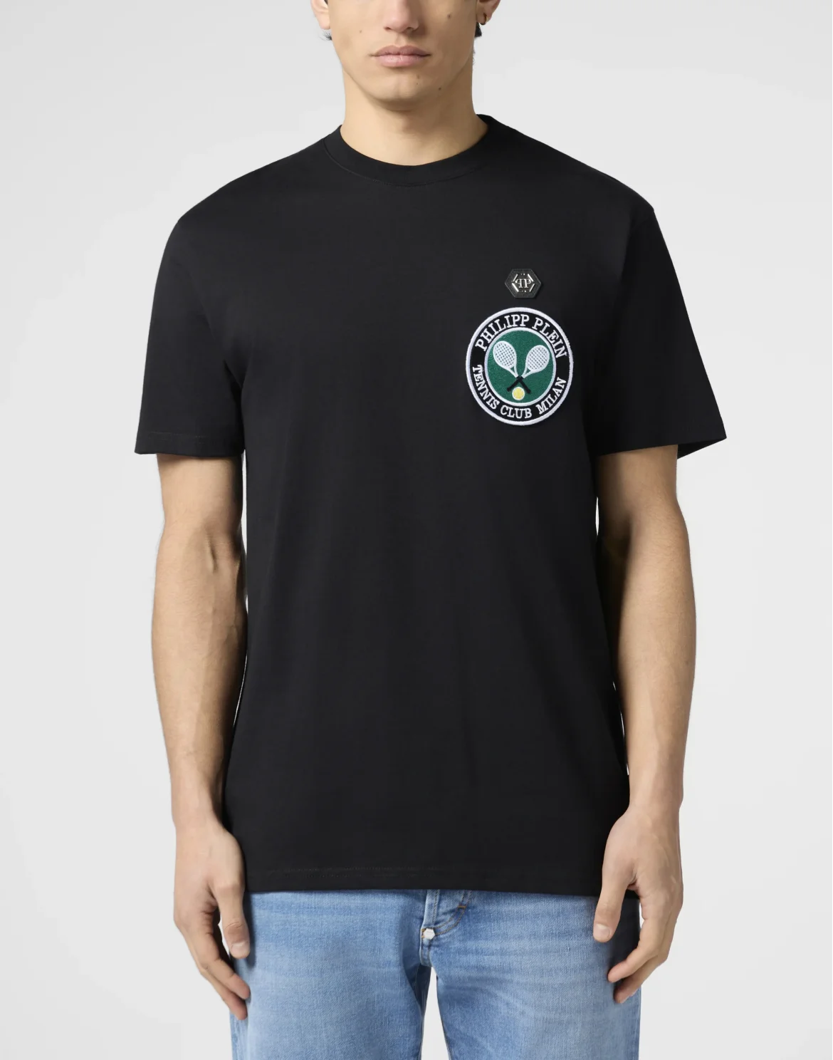 Round Neck T-Shirt Patch Tennis, цвет: Черный