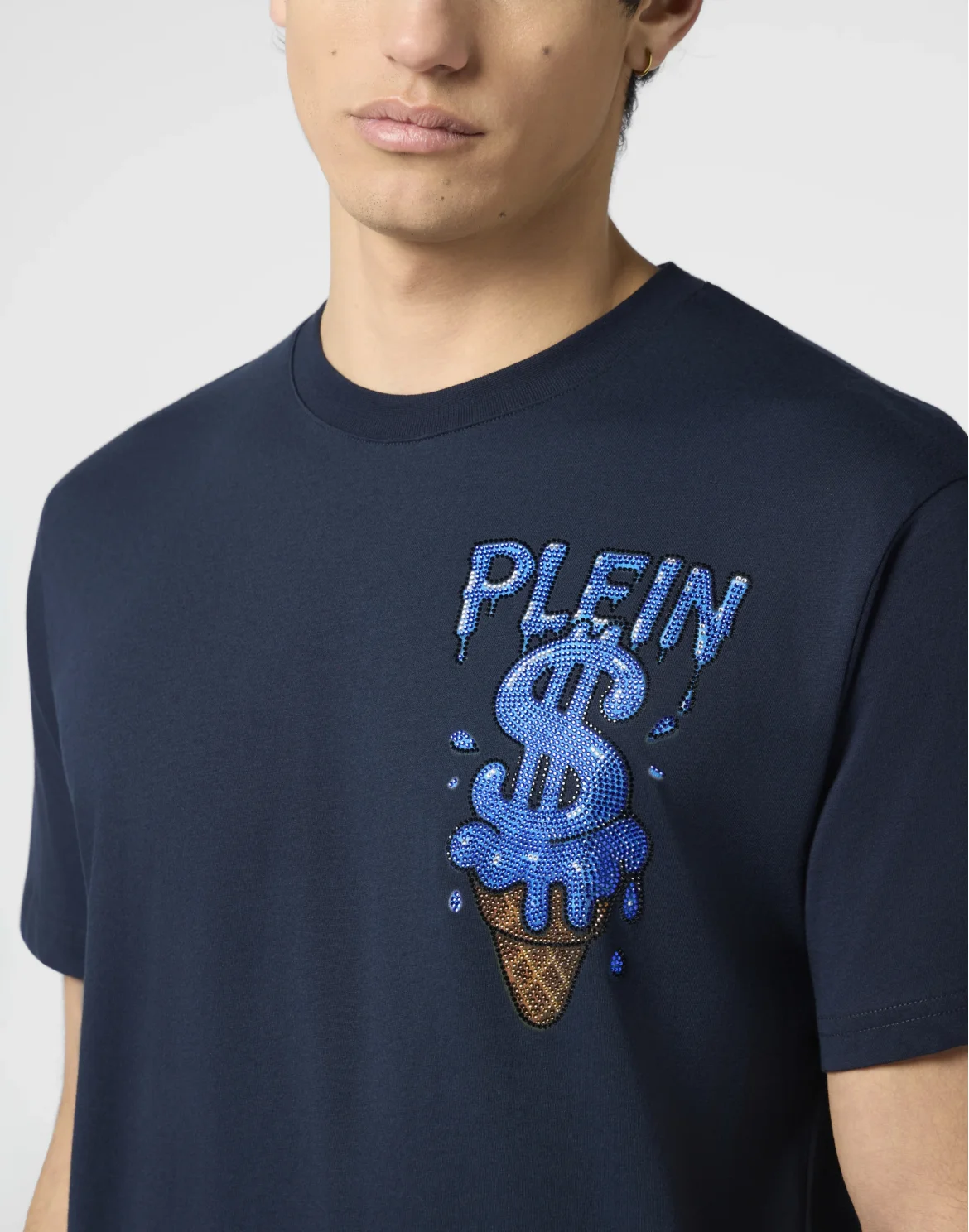 Round Neck T-Shirt Ice Cream Dollar Patch, цвет: Синий