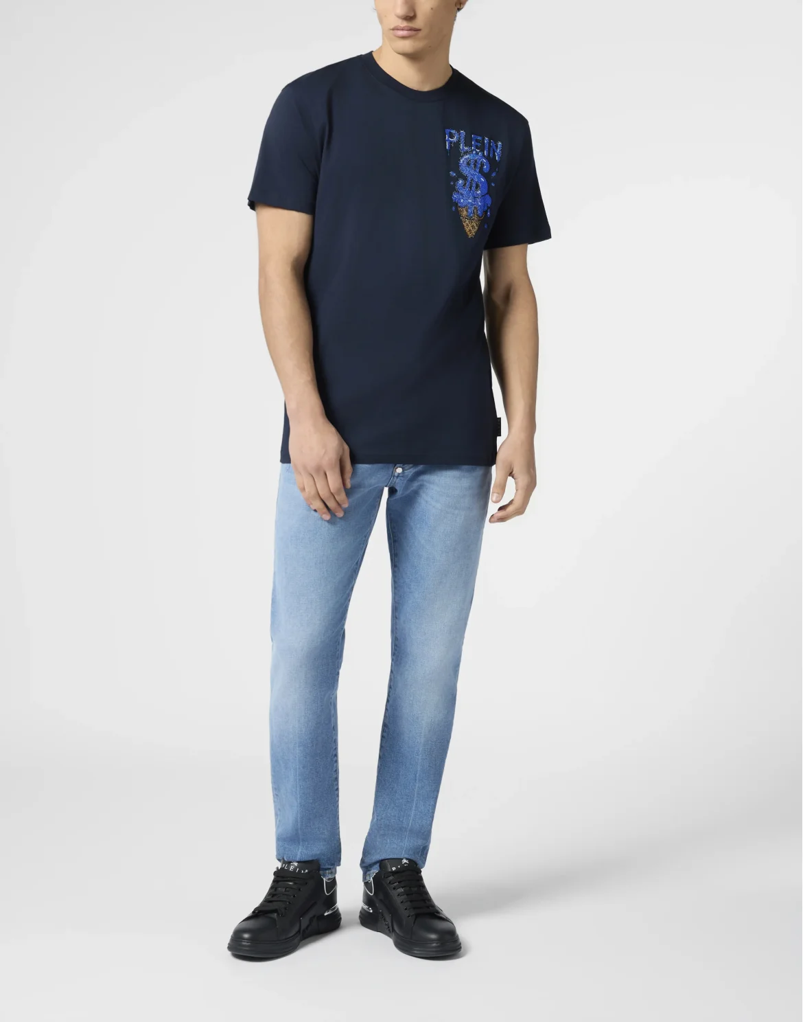 Round Neck T-Shirt Ice Cream Dollar Patch, цвет: Синий