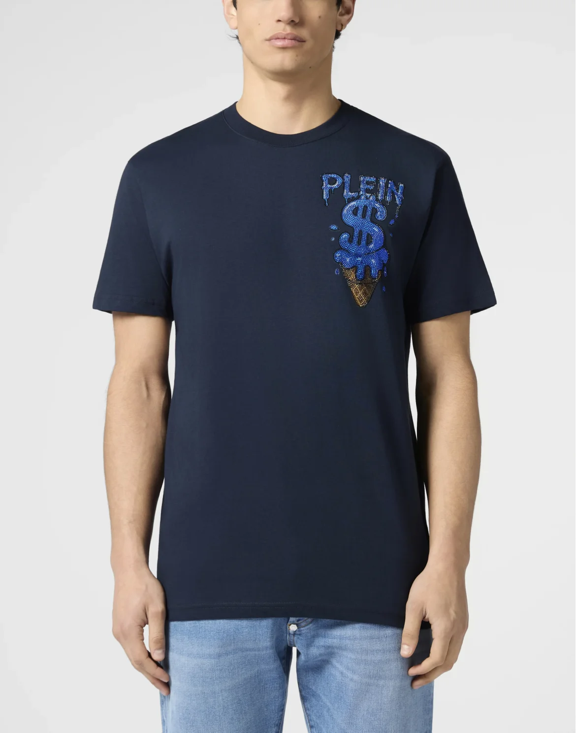 Round Neck T-Shirt Ice Cream Dollar Patch, цвет: Синий