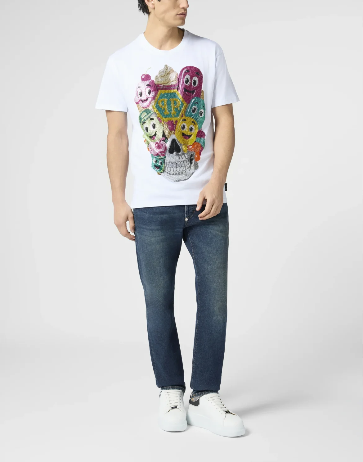 Round Neck T-Shirt Little Ice Cream Skull, цвет: Белый