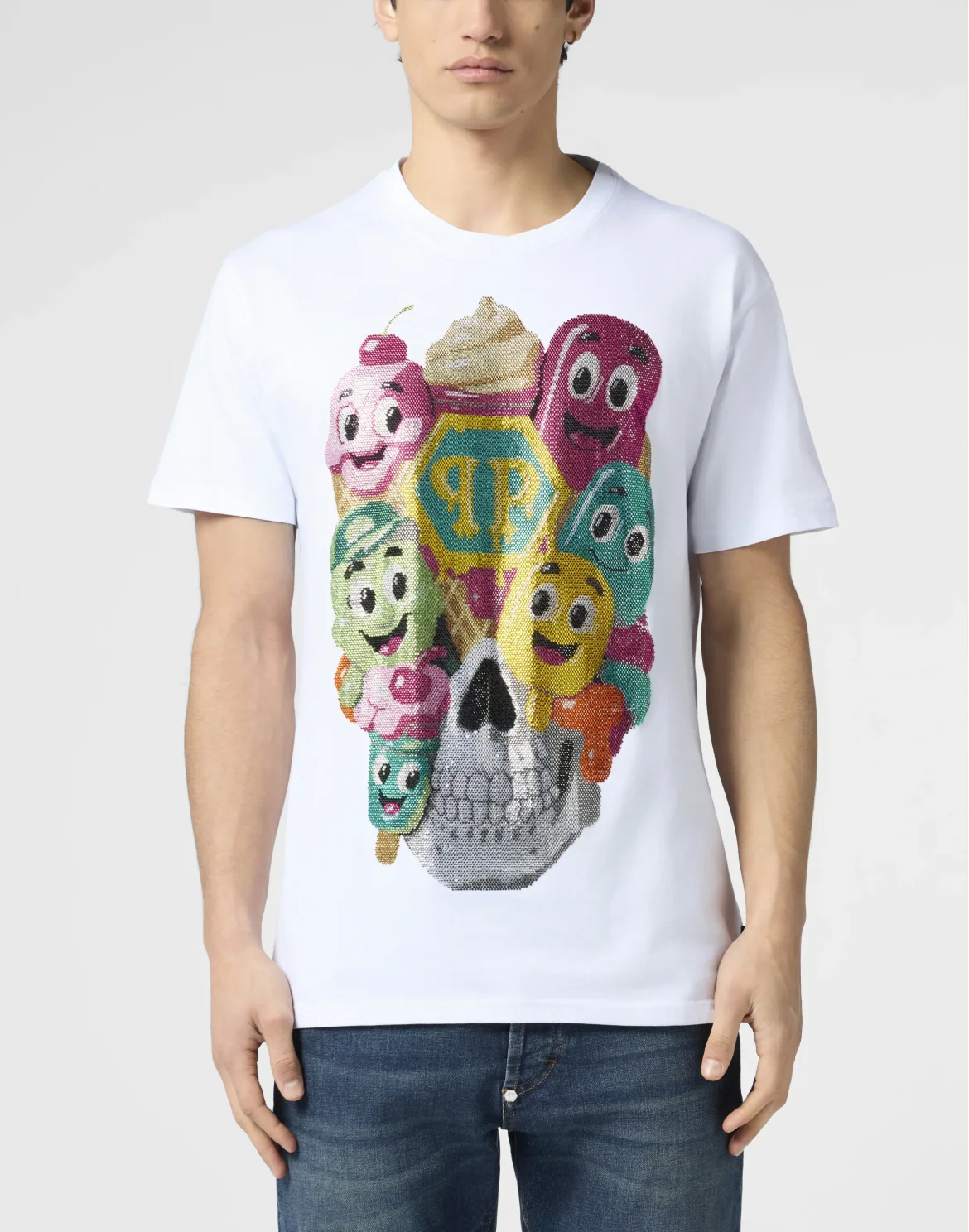 Round Neck T-Shirt Little Ice Cream Skull, цвет: Белый