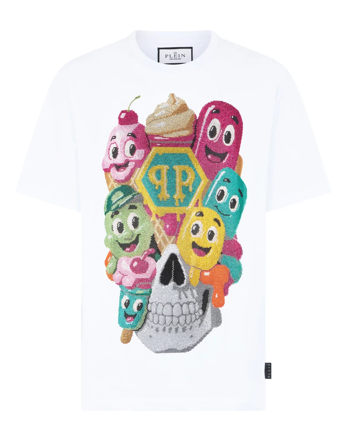 Round Neck T-Shirt Little Ice Cream Skull, цвет: Белый